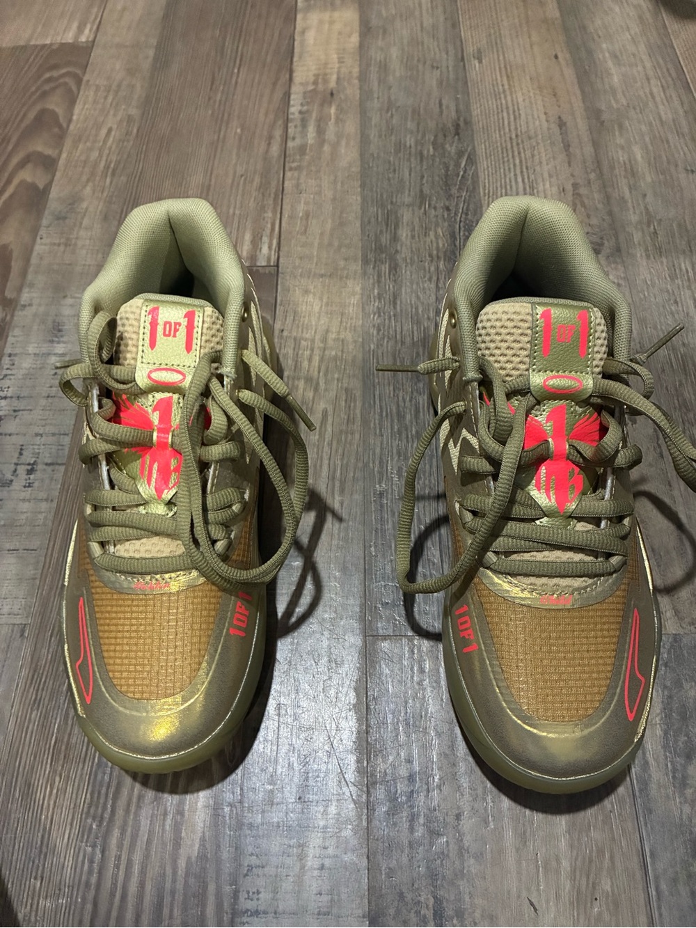 Kids Olive Green Athletic Shoes with Pink Accents